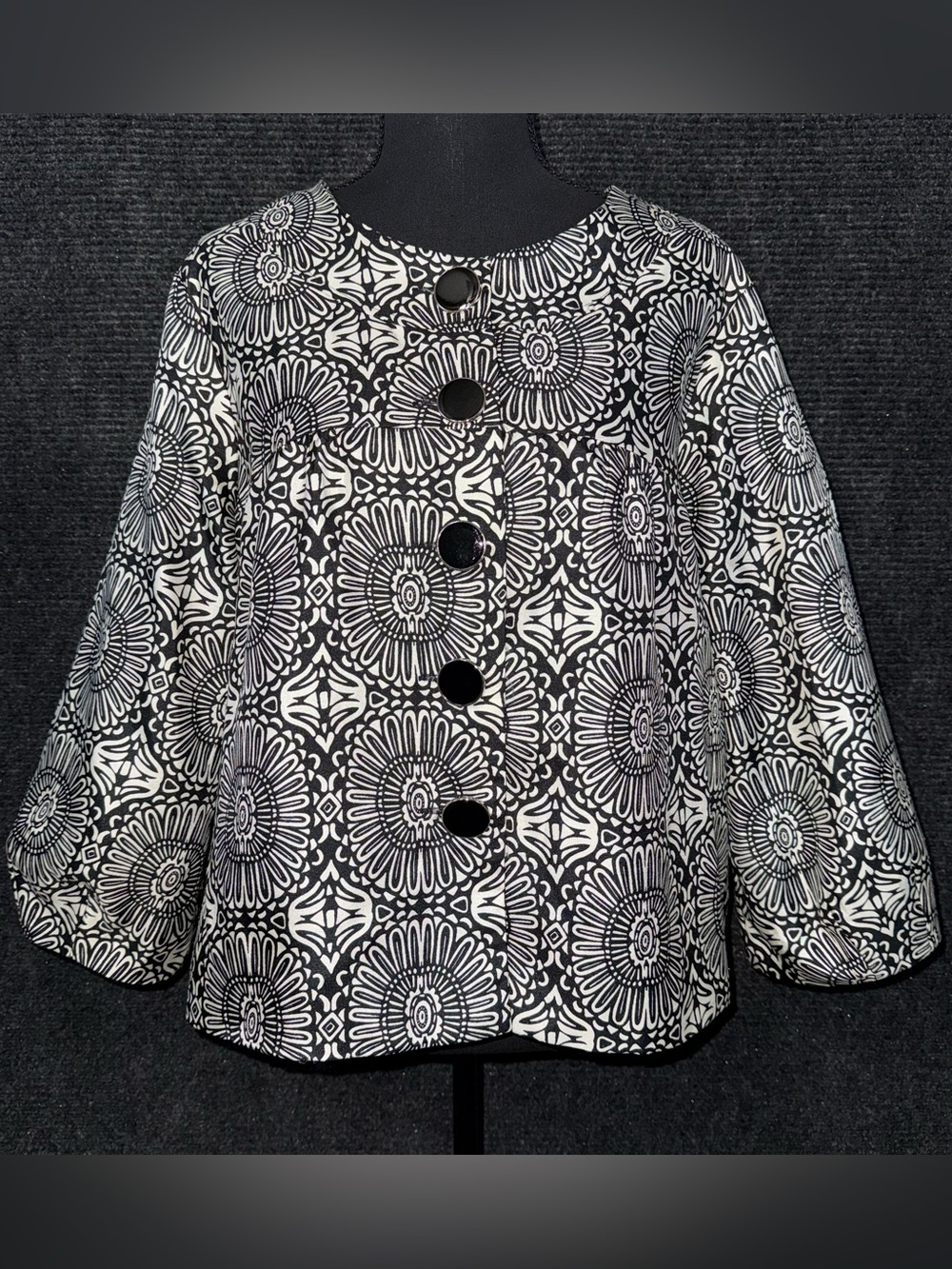 VTG Mod Floral Geometric Cropped Jacket Retro Art Teacher Boho Sz L Button Front